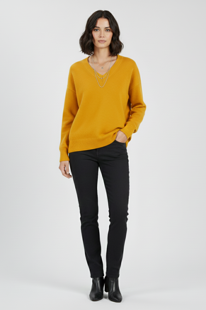 Women’s V-Neck Sweater with Long Sleeves and Pullover Design