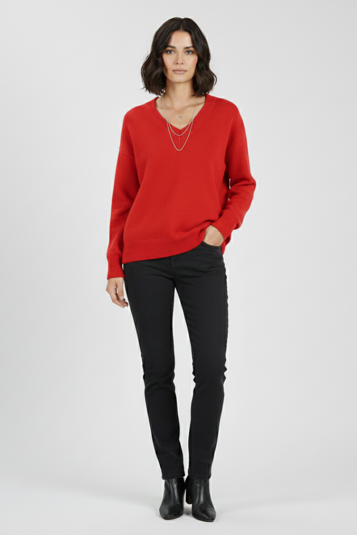 Women’s V-Neck Sweater with Long Sleeves and Pullover Design