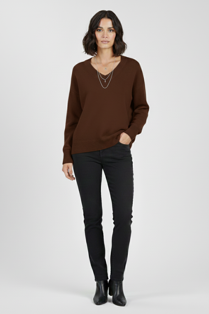 Women’s V-Neck Sweater with Long Sleeves and Pullover Design