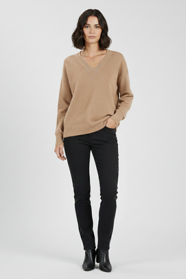 Women’s V-Neck Sweater with Long Sleeves and Pullover Design