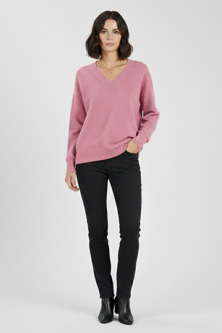 Women’s V-Neck Sweater with Long Sleeves and Pullover Design