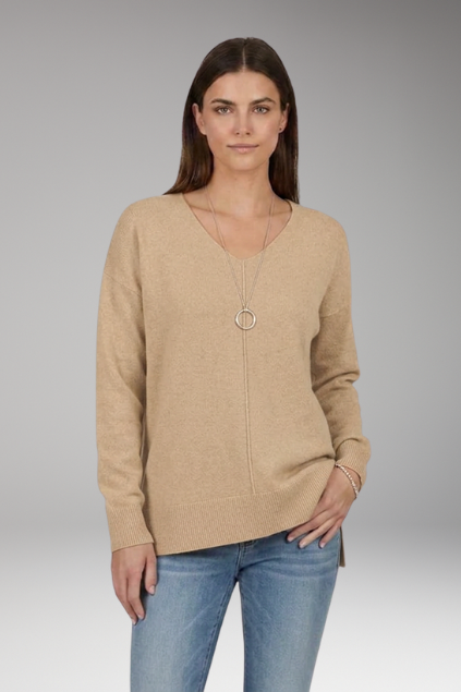 Women’s V-Neck Textured Knit Sweater with Chevron Pattern and Long Sleeves