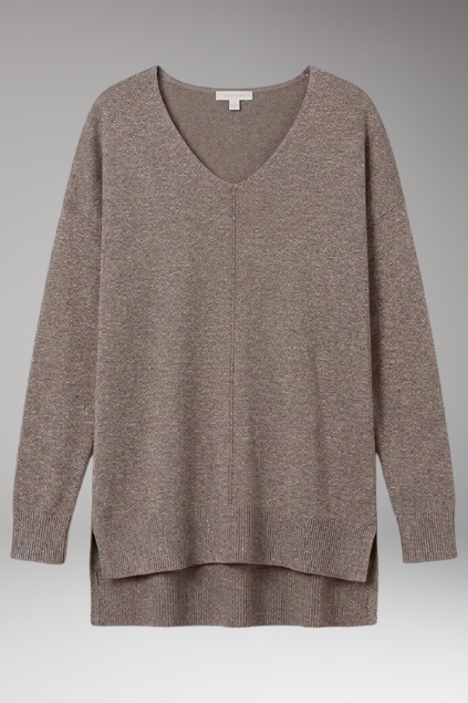 Women’s V-Neck Textured Knit Sweater with Chevron Pattern and Long Sleeves