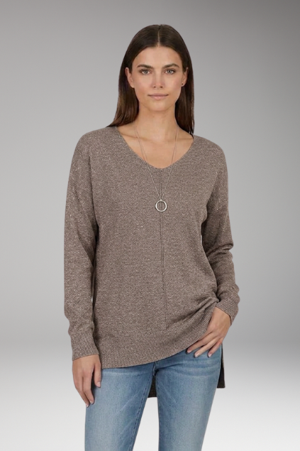 Women’s V-Neck Textured Knit Sweater with Chevron Pattern and Long Sleeves