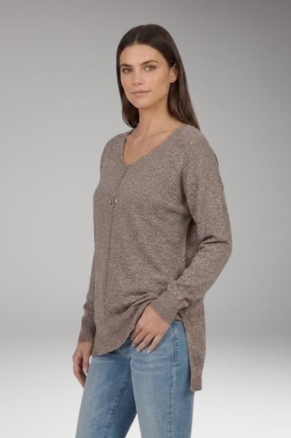 Women’s V-Neck Textured Knit Sweater with Chevron Pattern and Long Sleeves