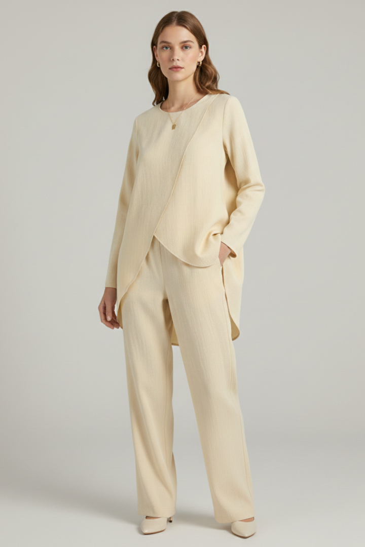 Women’s shirt and trousers set with long sleeves and straight-leg design