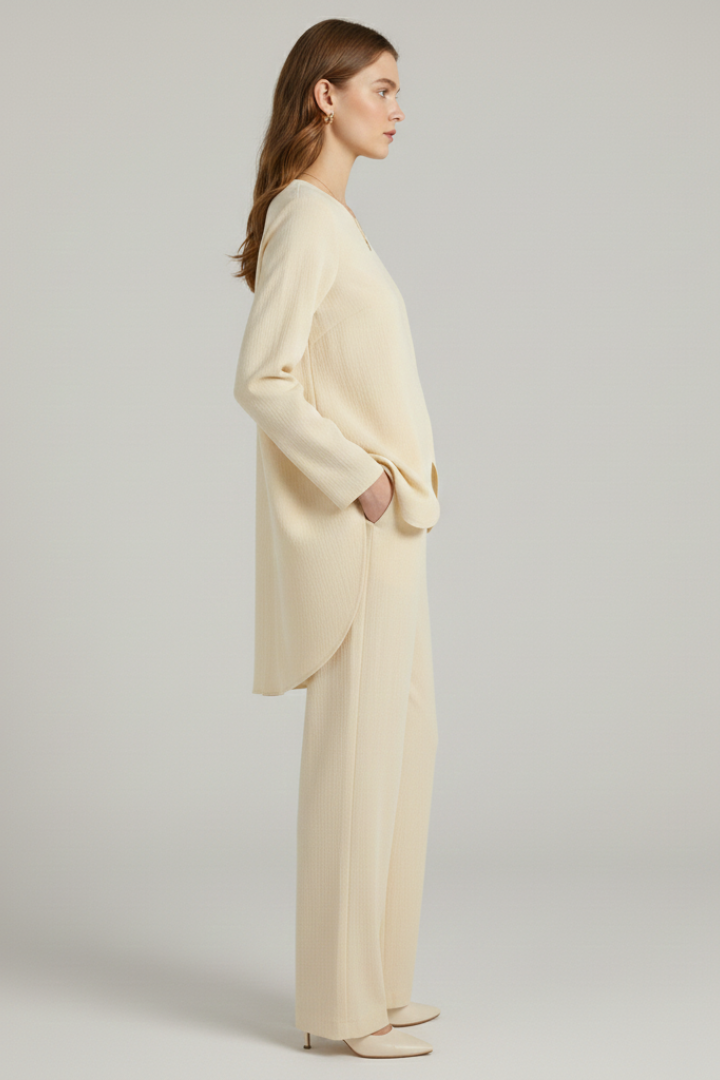 Women’s shirt and trousers set with long sleeves and straight-leg design