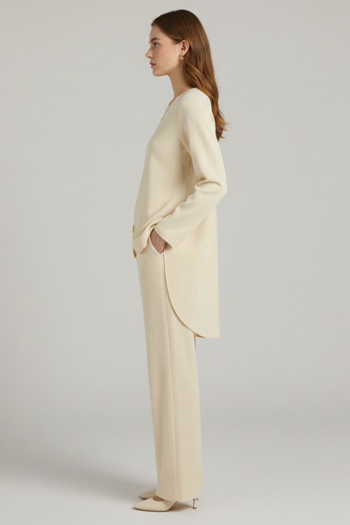 Women’s shirt and trousers set with long sleeves and straight-leg design