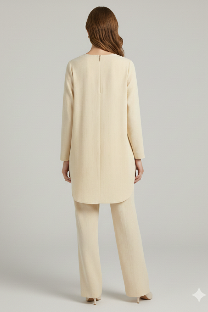 Women’s shirt and trousers set with long sleeves and straight-leg design