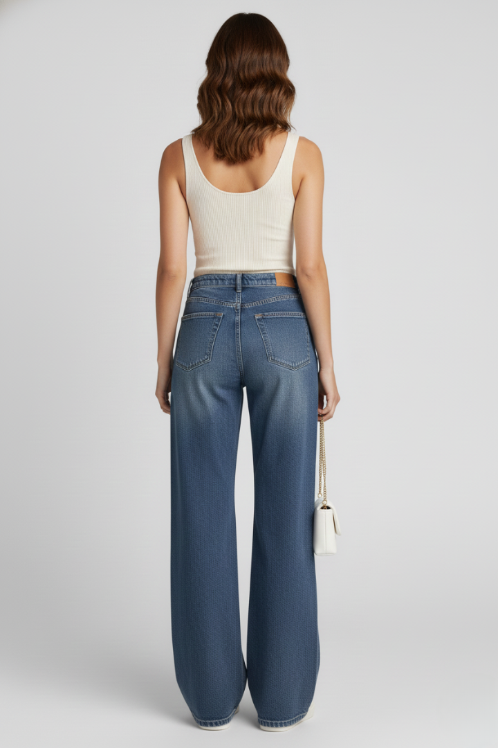 Women’s Wide-Leg Jeans with Pockets and Fleece Lining
