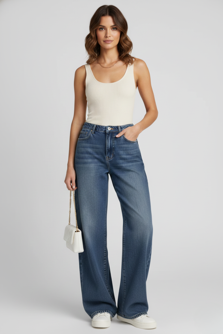 Women’s Wide-Leg Jeans with Pockets and Fleece Lining