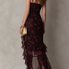 Lane floral ruched hem dress by THE WHITMORE FAMILY, showcasing a flowy floral pattern with ruched details and a feminine silhouette.