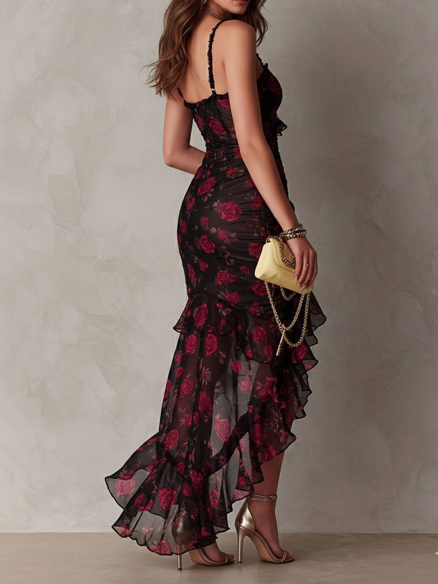 Floral Lane dress by THE WHITMORE FAMILY featuring ruched hem and vibrant floral print, perfect for spring and summer occasions.
