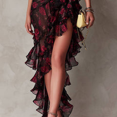 Lane floral ruched hem dress by THE WHITMORE FAMILY, showcasing a feminine floral dress with a ruched hem and elegant design.