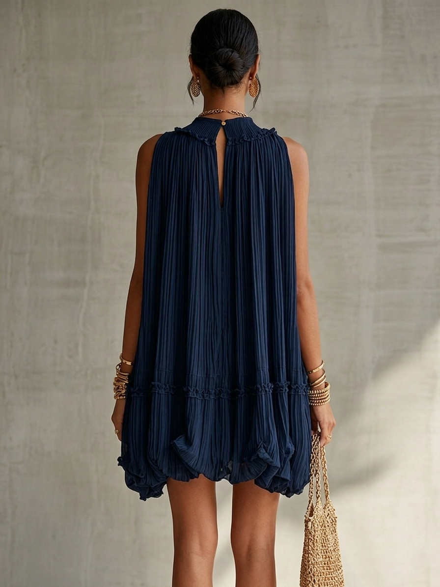 ELVENA™ | Midnight Blue Ruffle Midi Dress