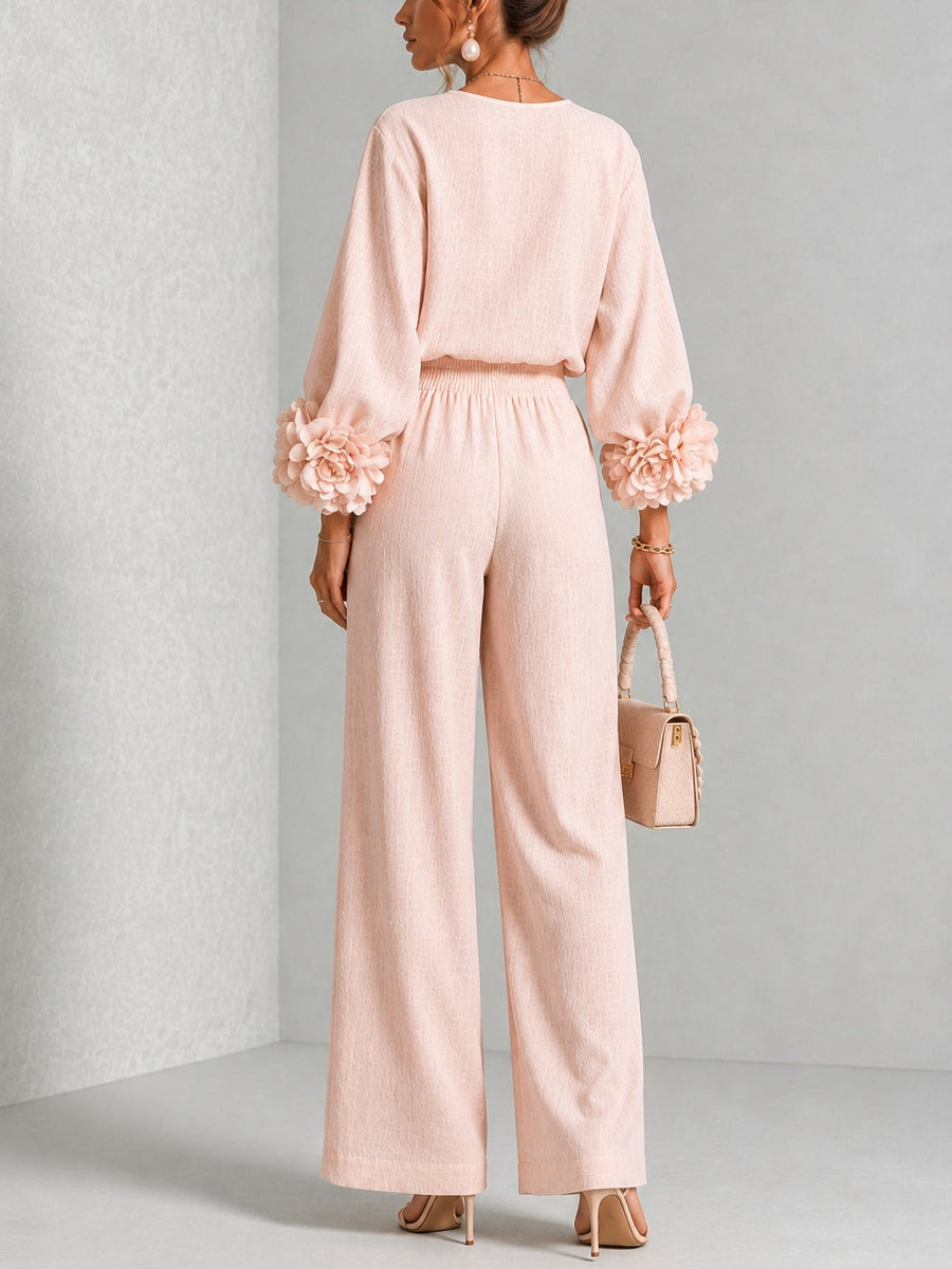 Pink floral cuff two-piece set from THE WHITMORE FAMILY's ROSALIE collection, featuring a stylish and coordinated design.