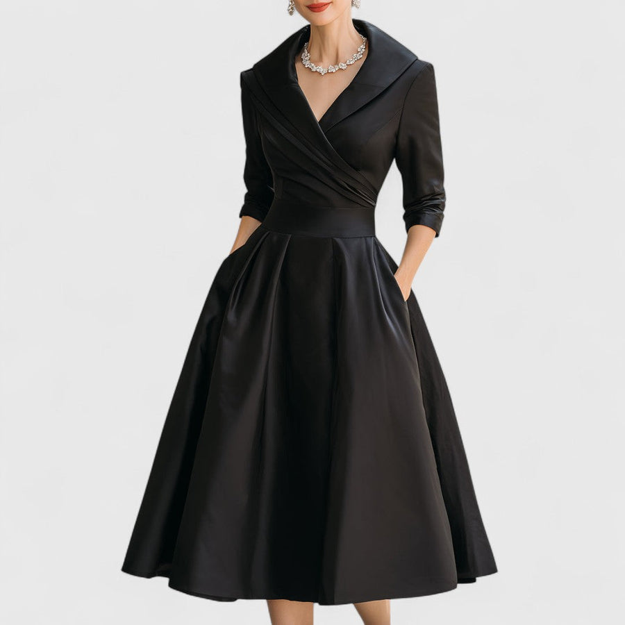 Teresa | Shawl-collar midi dress with full A-line skirt