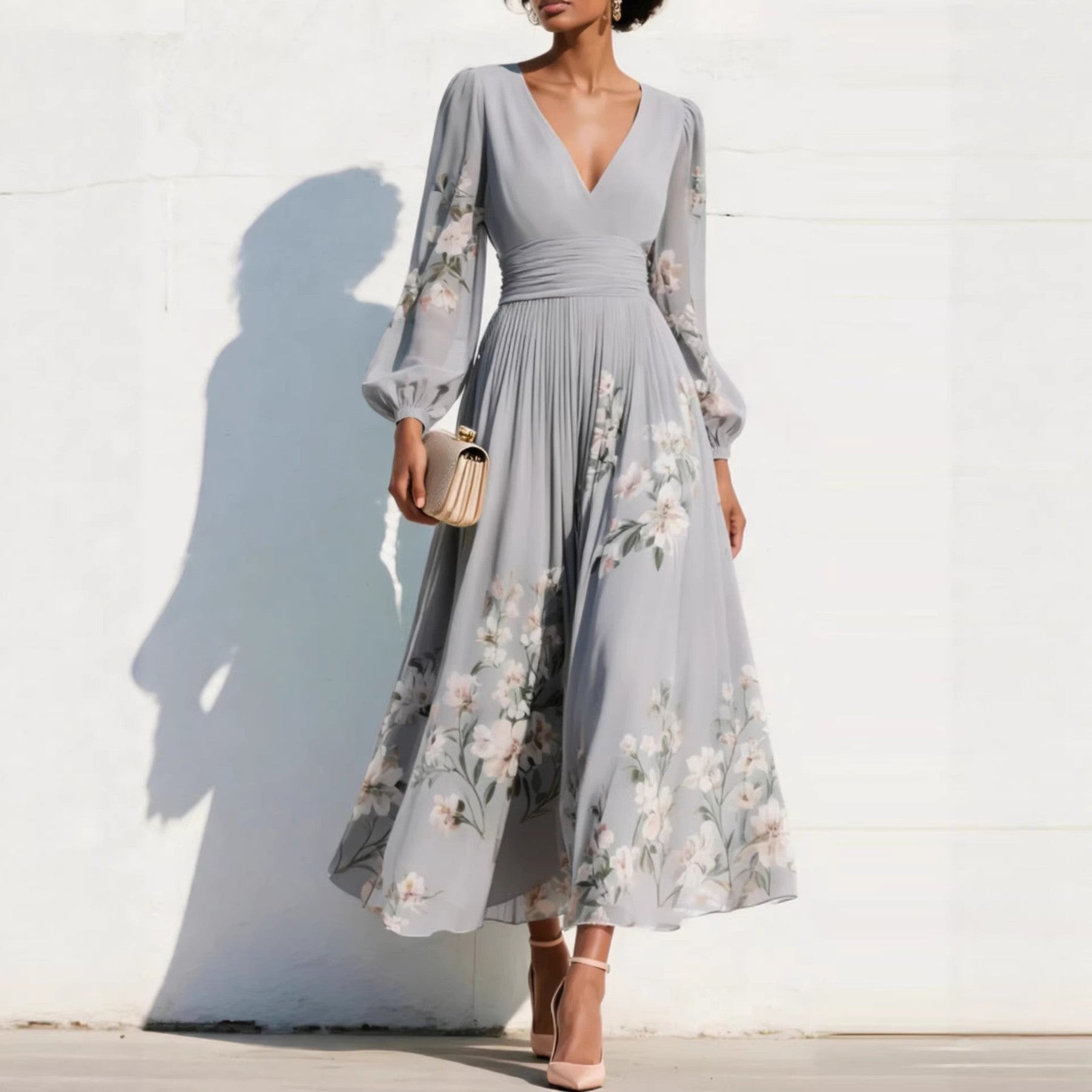 ELVENA™ | Puff Sleeve Midi Dress