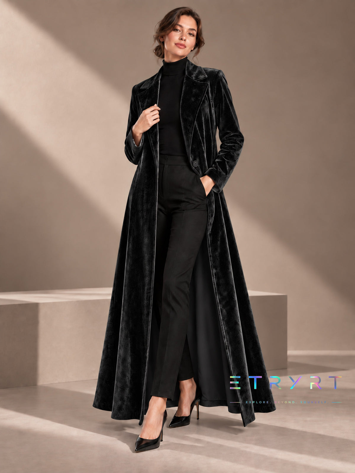 Beatrice | Velvet Open-Front Maxi Coat