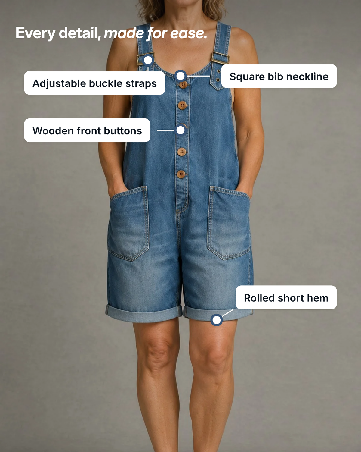 Billie | Relaxed Denim Overall Shorts