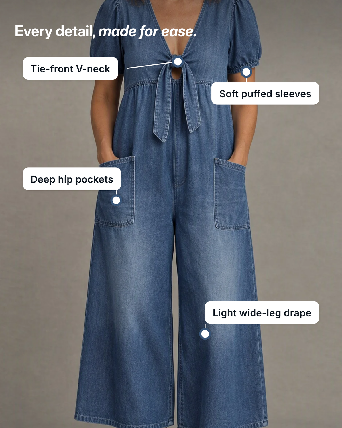 Birdie | Tie-Front Wide-Leg Jumpsuit