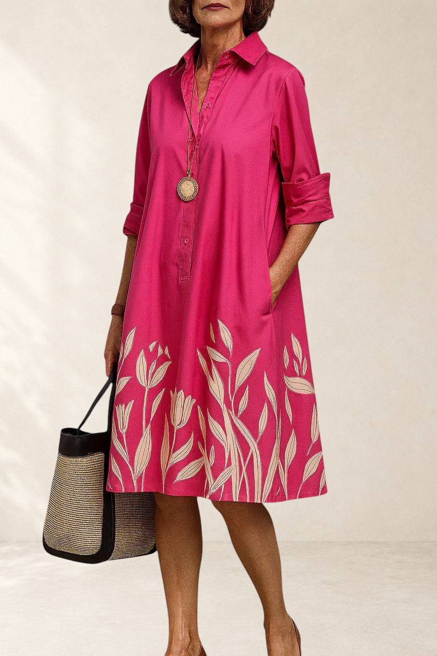 Sophisticated midi dress by THE WHITMORE FAMILY featuring a stylish blouse-inspired design in elegant fabric.