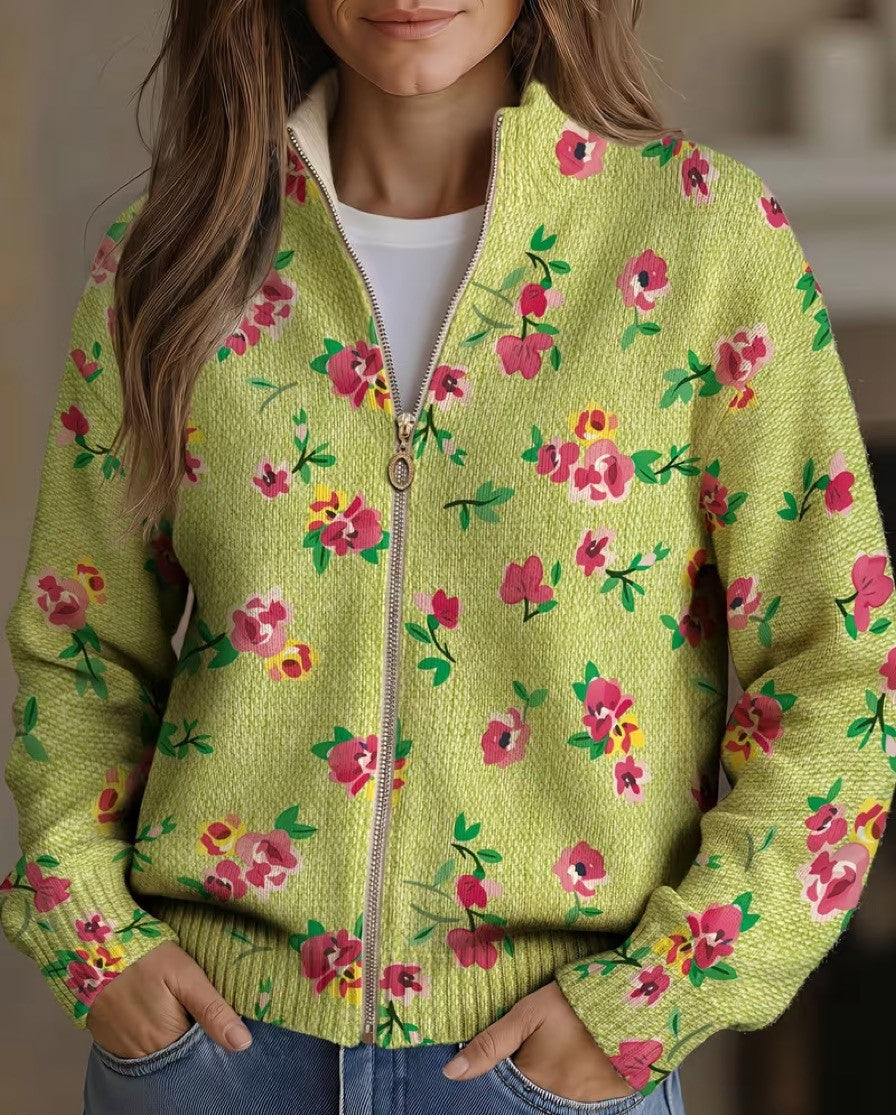 Margot | Pink Floral Lime Zip Cardigan