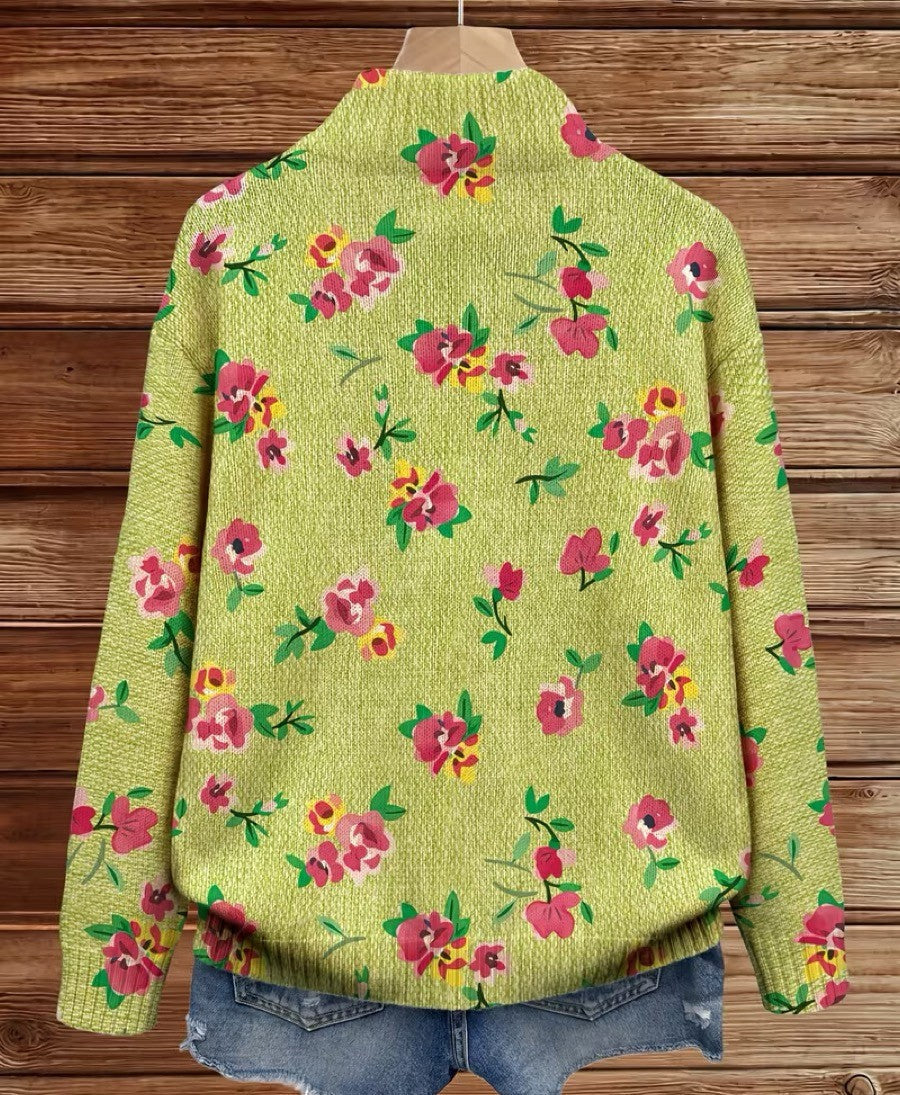 Margot | Pink Floral Lime Zip Cardigan