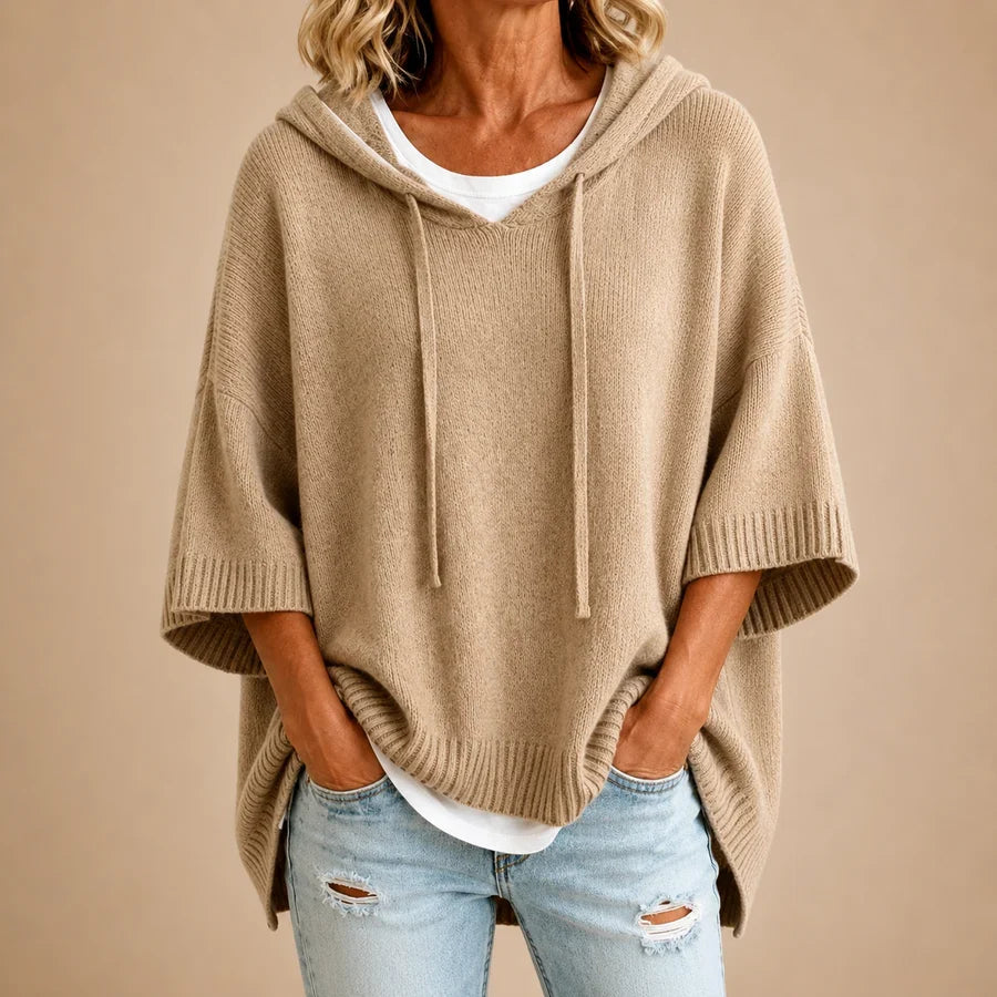 Knitted Poncho with Hood