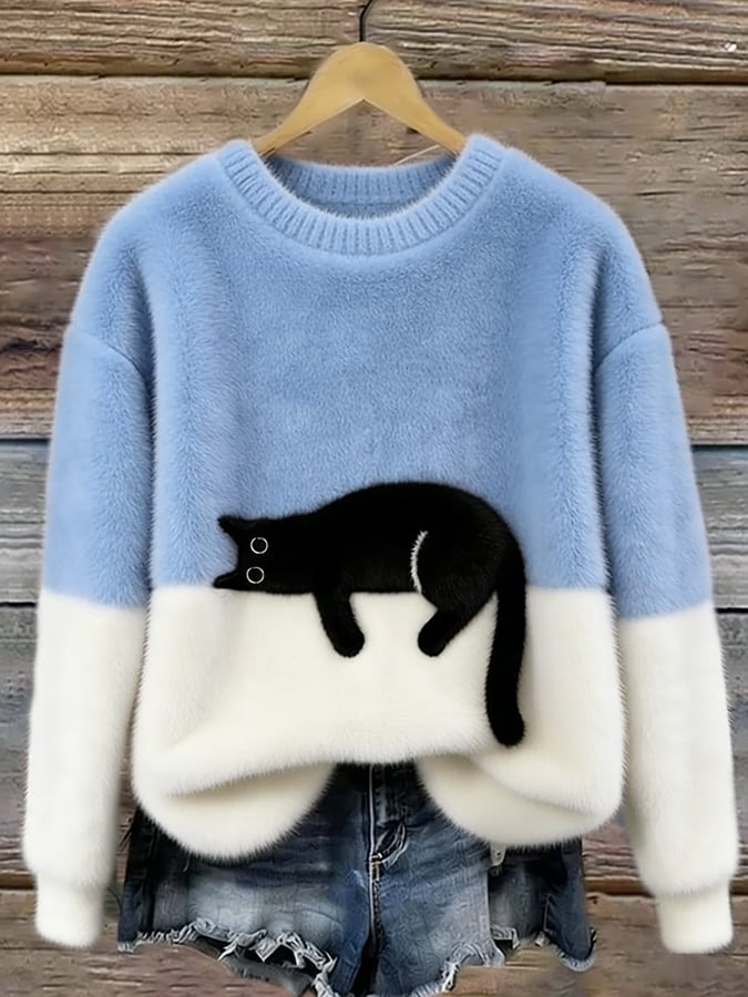Women's Sweatshirt with Cat Pattern