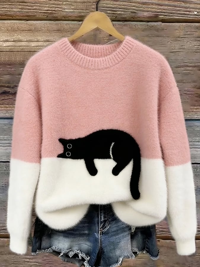 Women's Sweatshirt with Cat Pattern