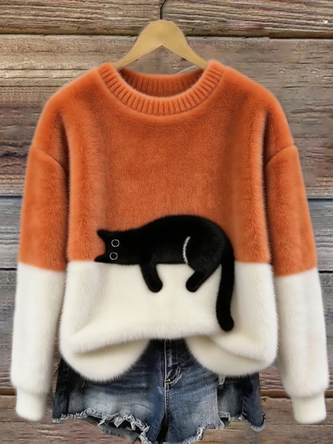 Women's Sweatshirt with Cat Pattern
