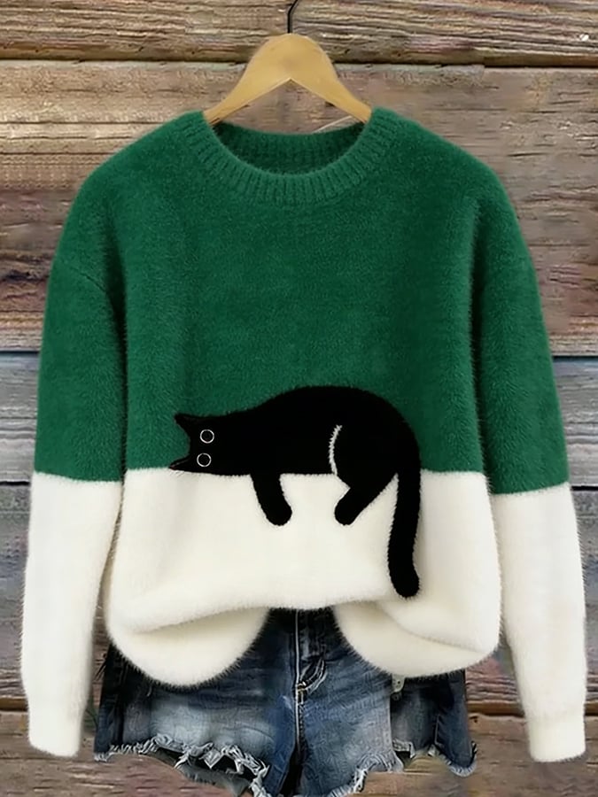 Women's Sweatshirt with Cat Pattern