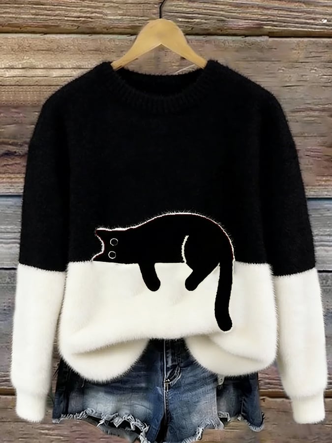 Women's Sweatshirt with Cat Pattern