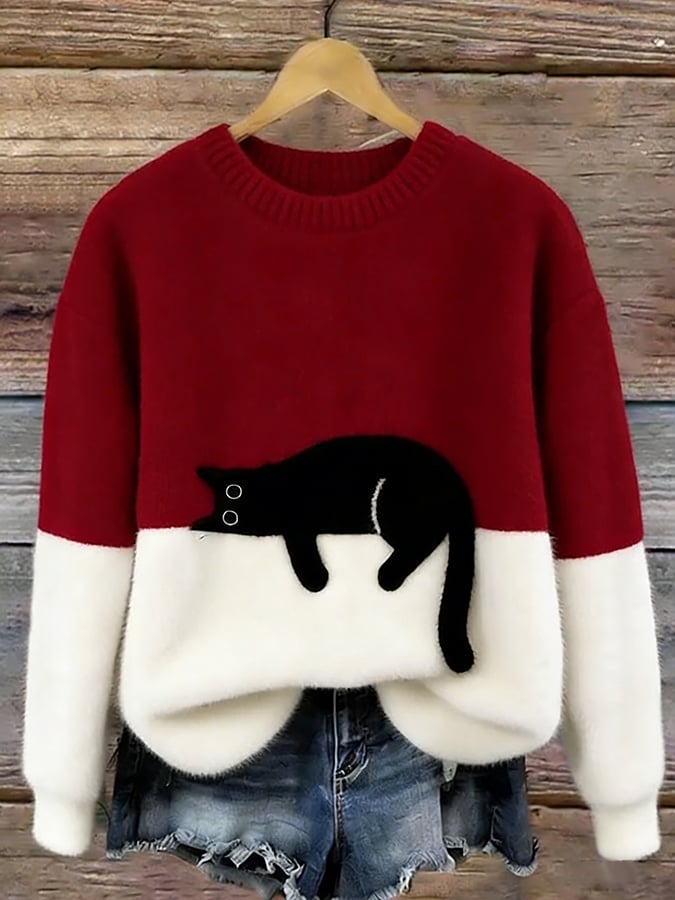 Women's Sweatshirt with Cat Pattern