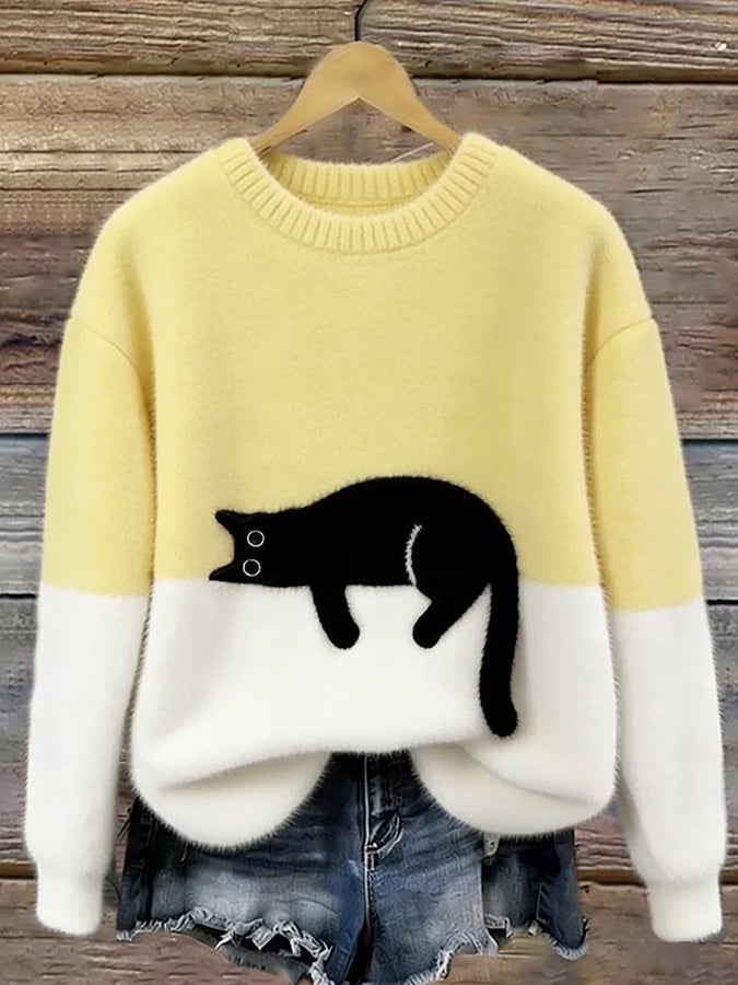 Women's Sweatshirt with Cat Pattern