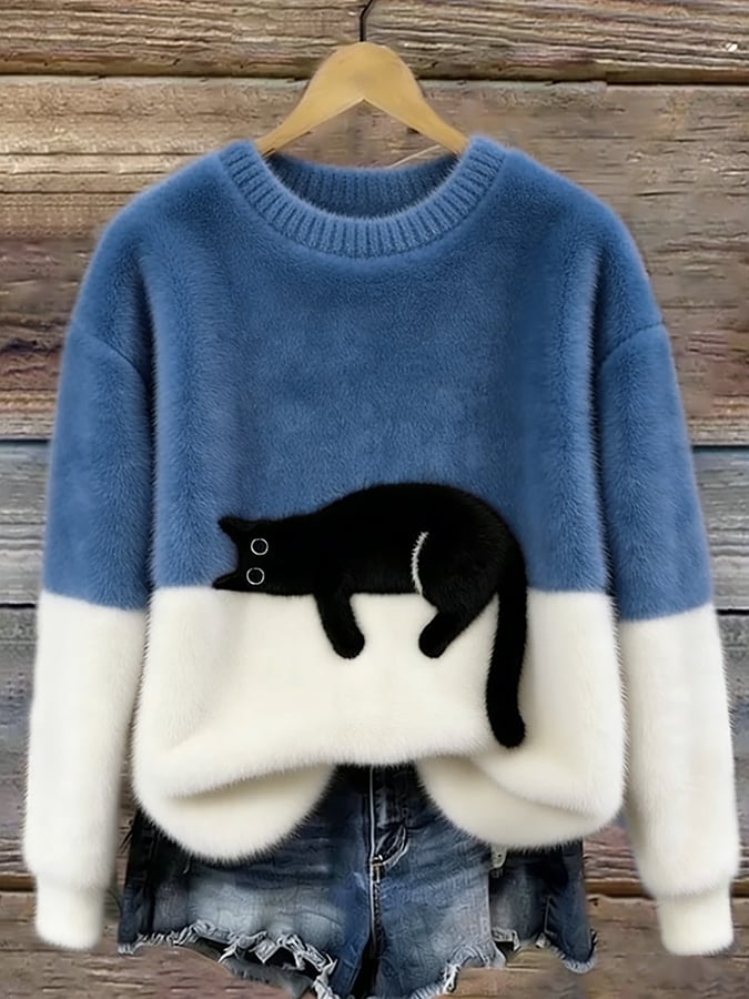 Women's Sweatshirt with Cat Pattern
