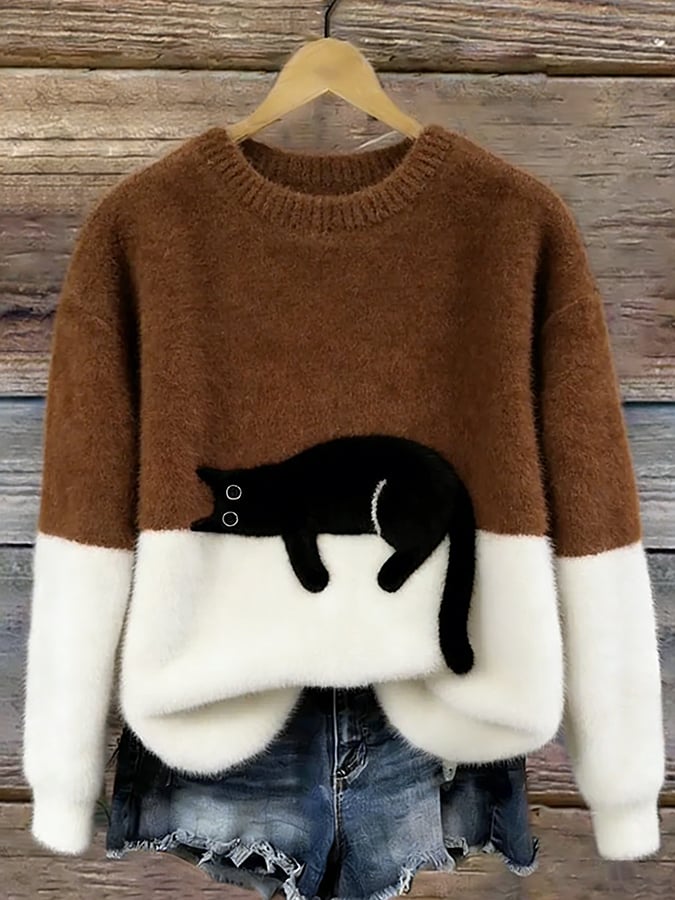 Women's Sweatshirt with Cat Pattern