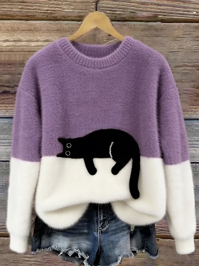 Women's Sweatshirt with Cat Pattern