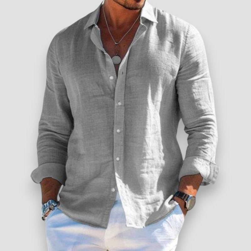 Lightweight summer shirt from Christophe by THE WHITMORE FAMILY, in gray fabric with a relaxed fit and casual collar.