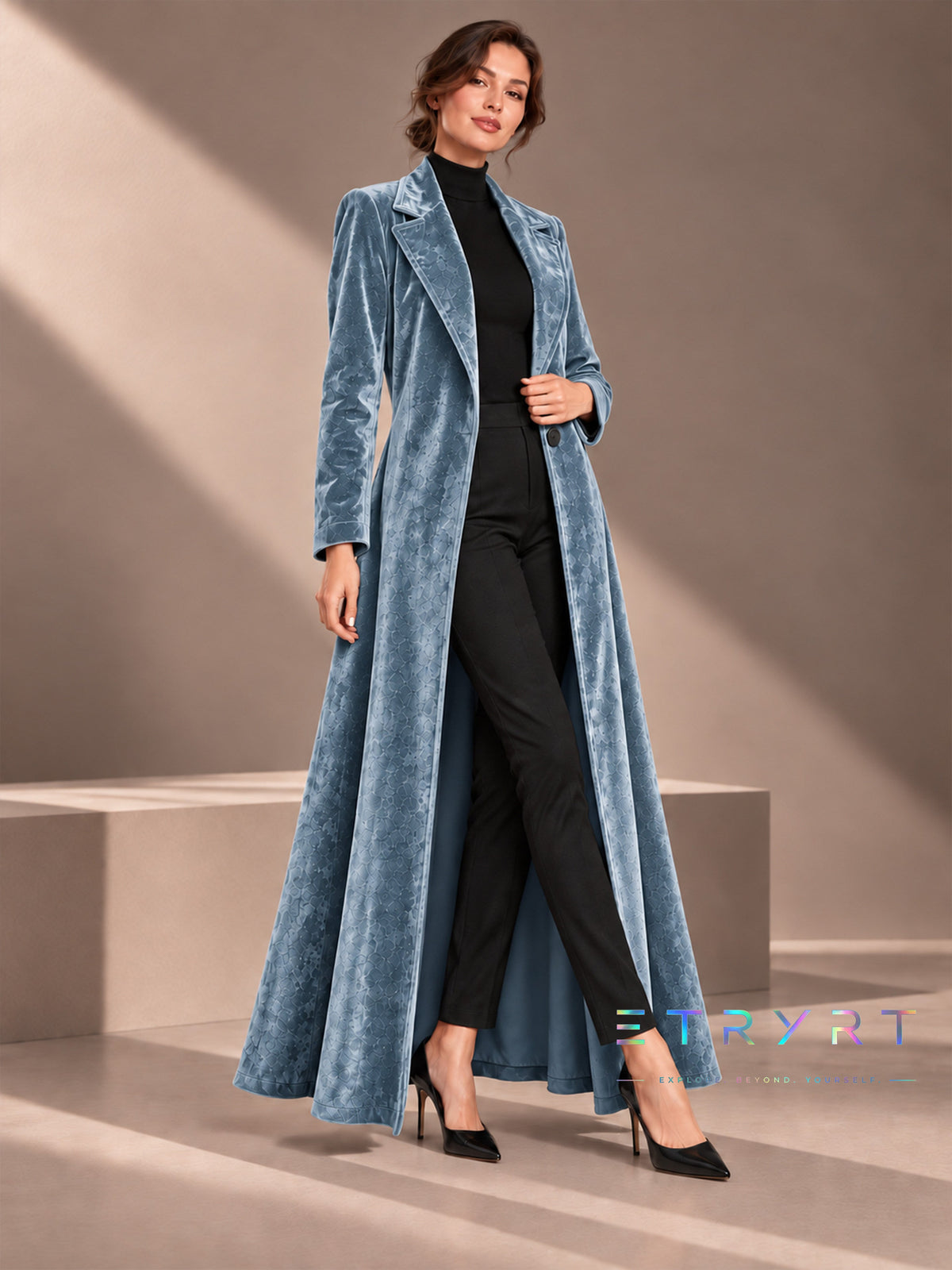 Beatrice | Velvet Open-Front Maxi Coat