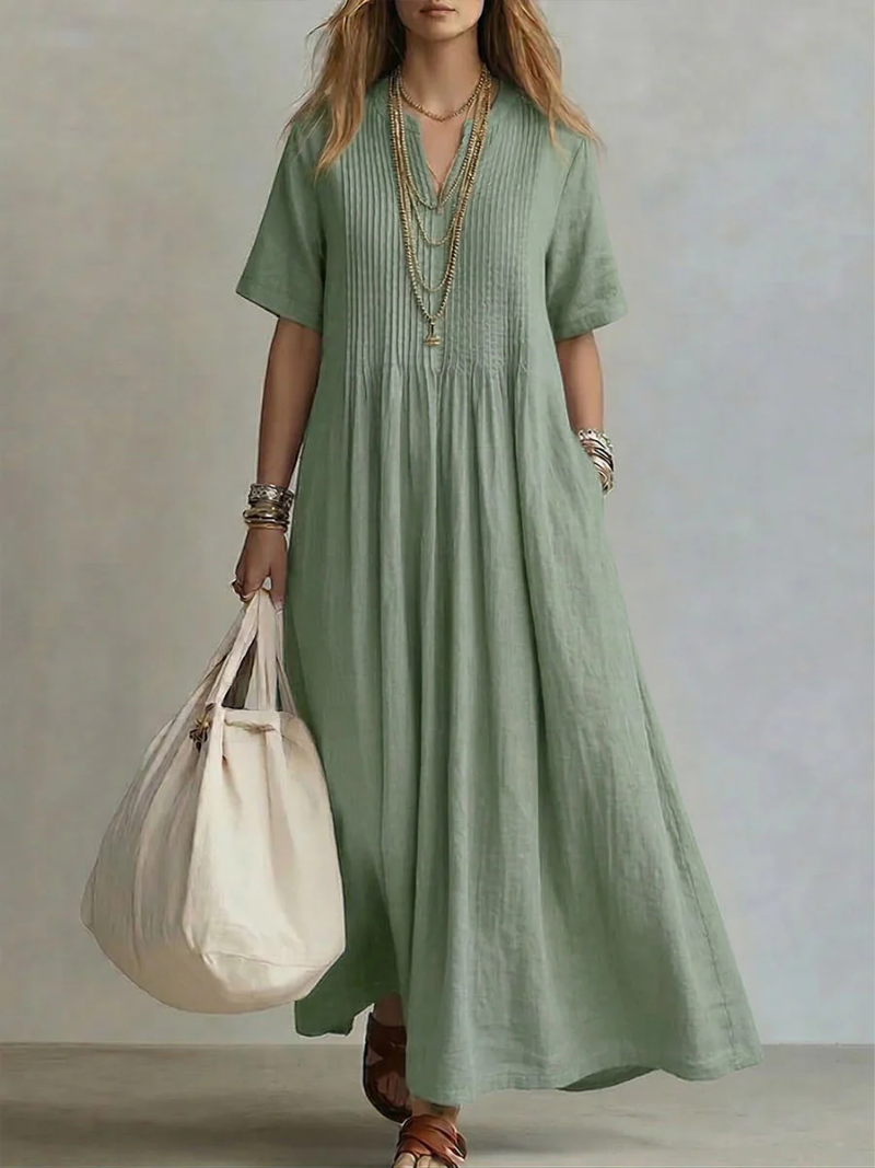 Irene - Pleated Cotton Maxi Dress