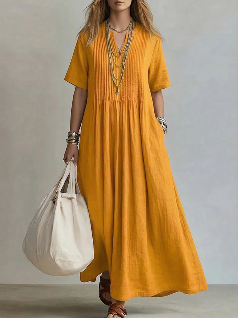 Irene - Pleated Cotton Maxi Dress