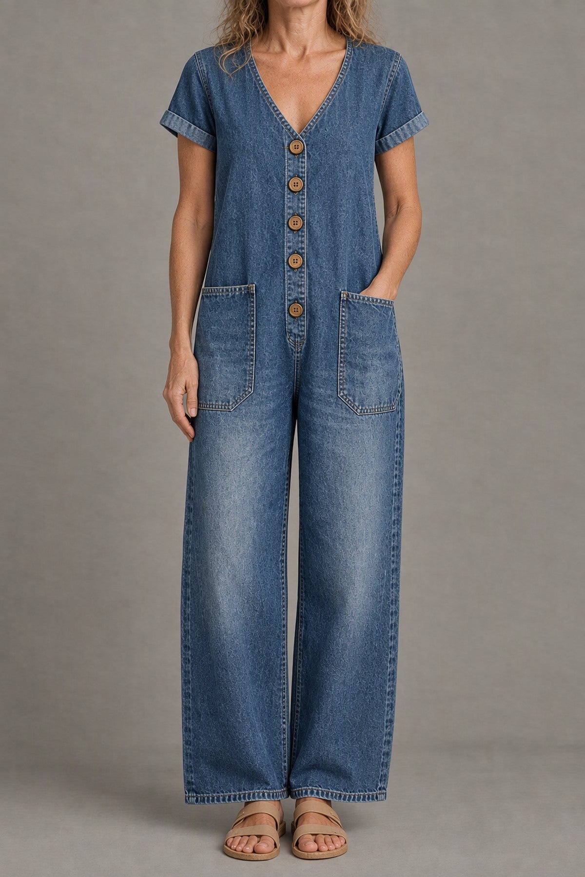 Delta | Short-Sleeve Denim Jumpsuit