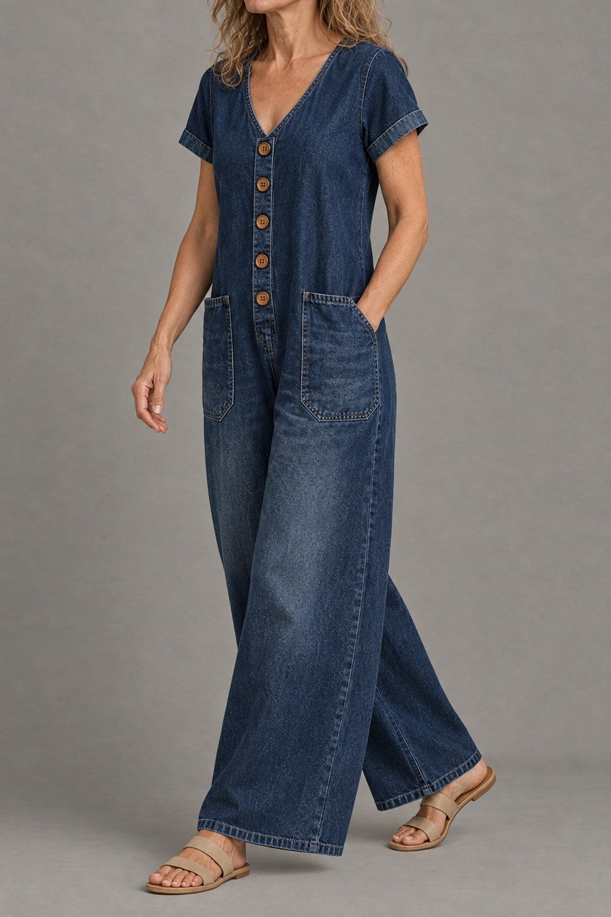 Delta | Short-Sleeve Denim Jumpsuit