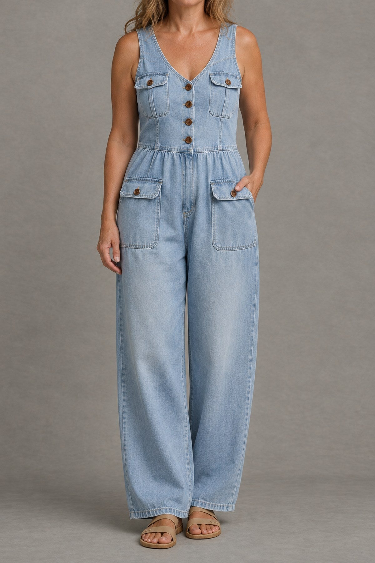 Dottie | V-Neck Denim Jumpsuit