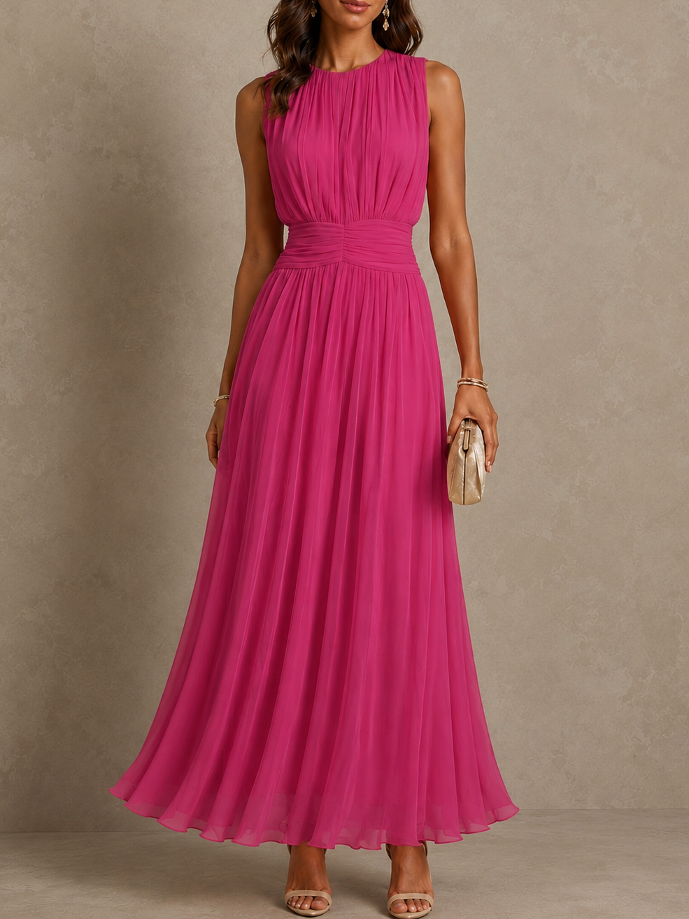 Iselle | Sleeveless chiffon maxi dress with ruched waist
