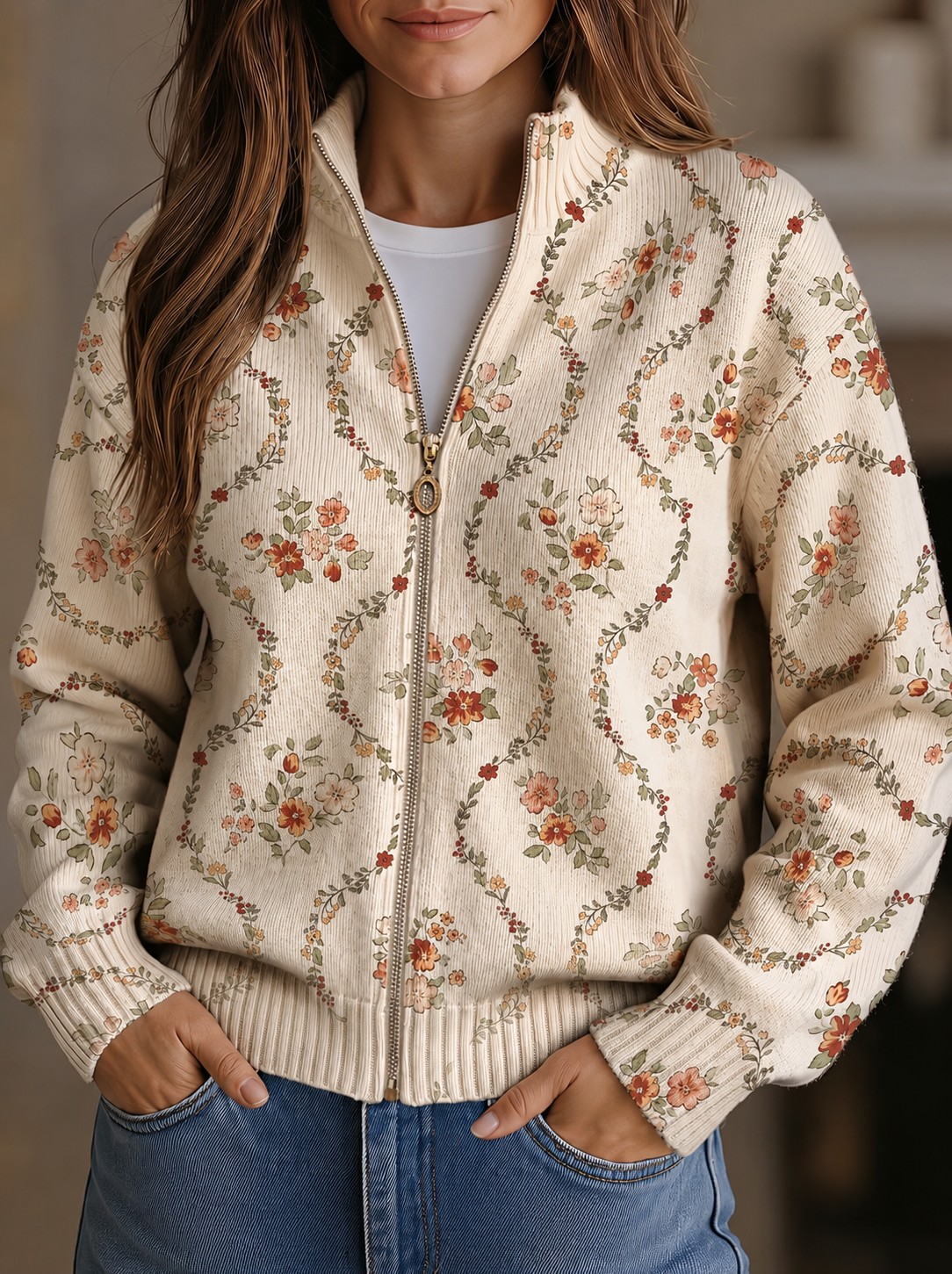 Vivienne | Floral Vine Zip Cardigan