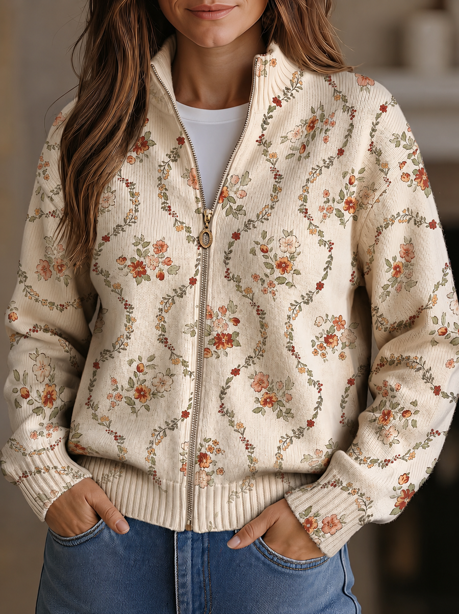 Vivienne | Floral Vine Zip Cardigan