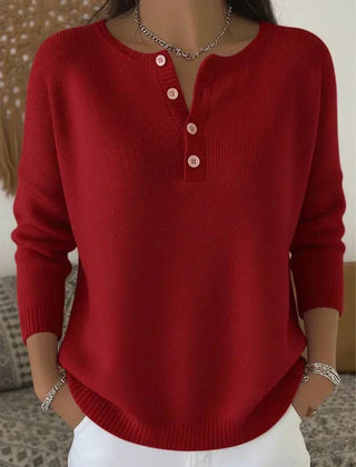 Women's Henley button-up knit sweater by THE WHITMORE FAMILY, featuring a cozy knit fabric and classic Henley neckline.